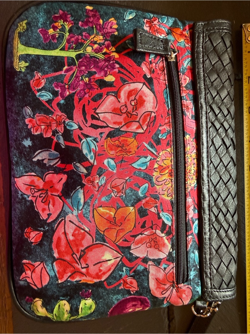 Silk and Leather Floral Clutch - Pineda Covalin - Excellent Condition - Picture 3 of 7